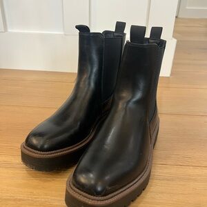 Dream Pairs Black Leather Chelsea Ankle Booties with Brown Trim